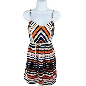 city triangles striped  A line dress small orange blue white 5